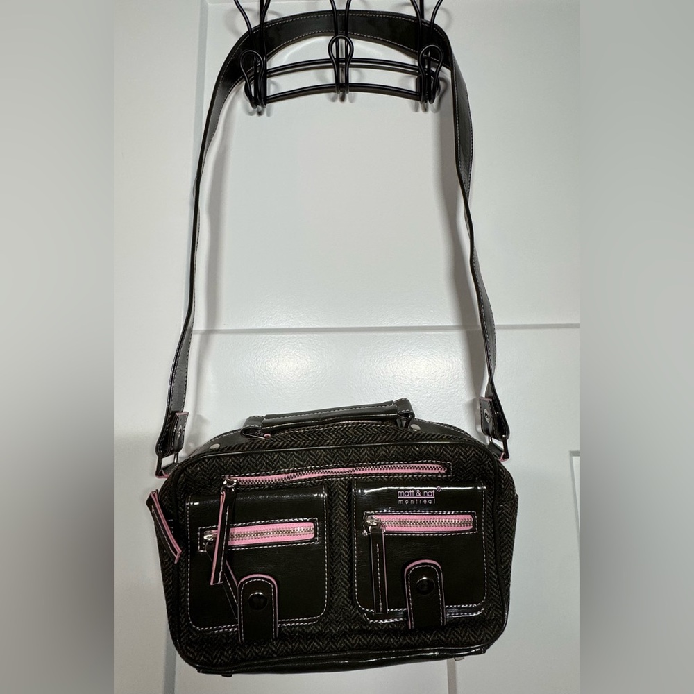 Matt & Nat Brown Wool/Tweed Herringbone Crossbody